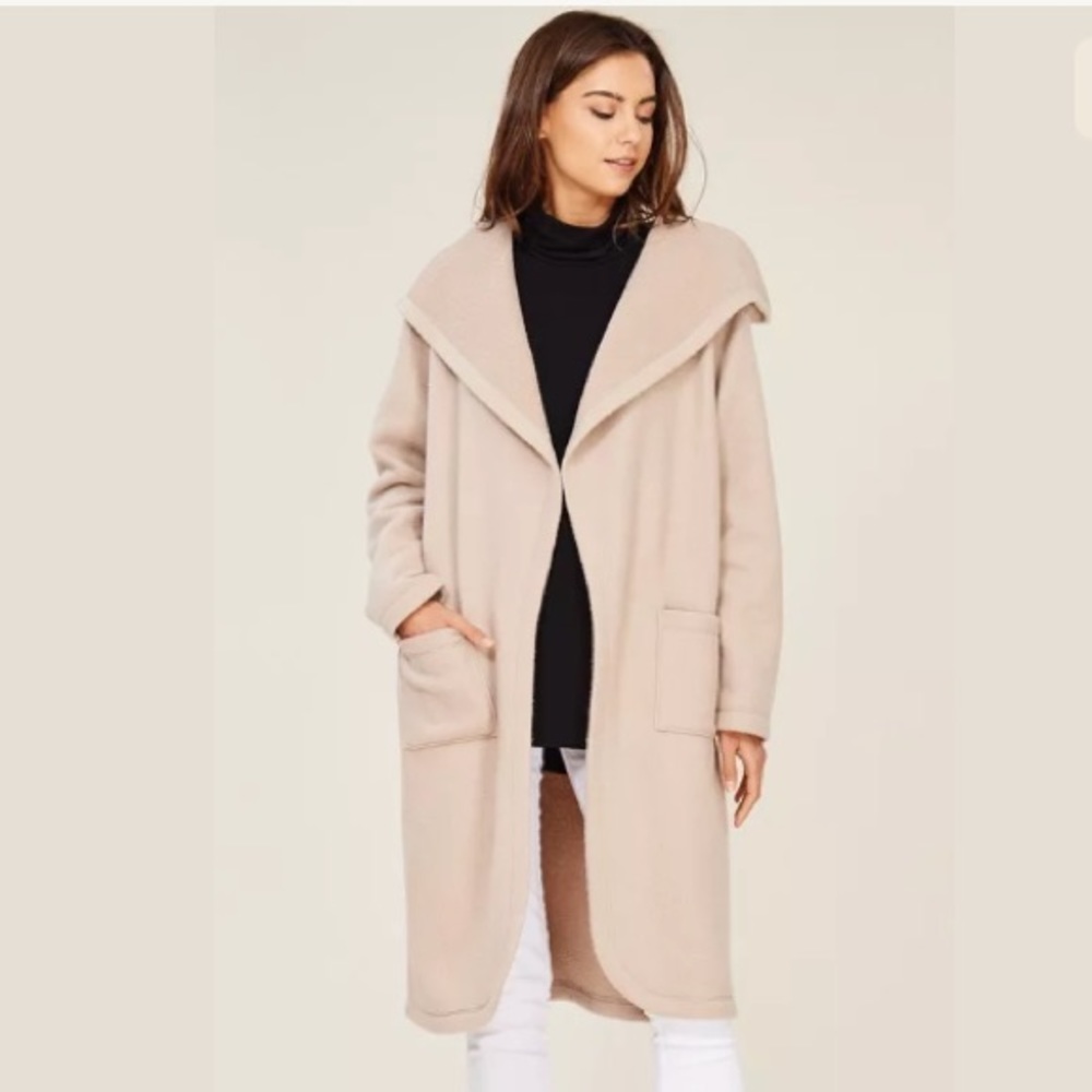 Soft Taupe Fleece Hooded Long Jacket - Picture 2 of 5